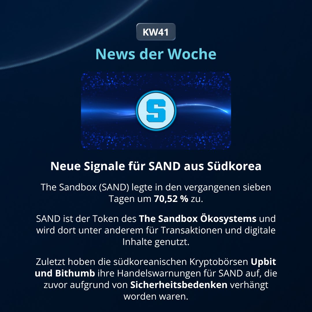 bisonapp's tweet photo. KW41 im BISON Krypto-Check 📊

 The Sandbox setzt sich mit +70,52 % an die Spitze, gefolgt von Aave und Maple Finance. DoubleZero verzeichnet dagegen mit −31,11 % den stärksten Rückgang der letzten Woche. 

➡️ Dazu im Fokus: Warum SAND zuletzt Rückenwind aus Südkorea bekam. https://t.co/hCvLa7fjdv