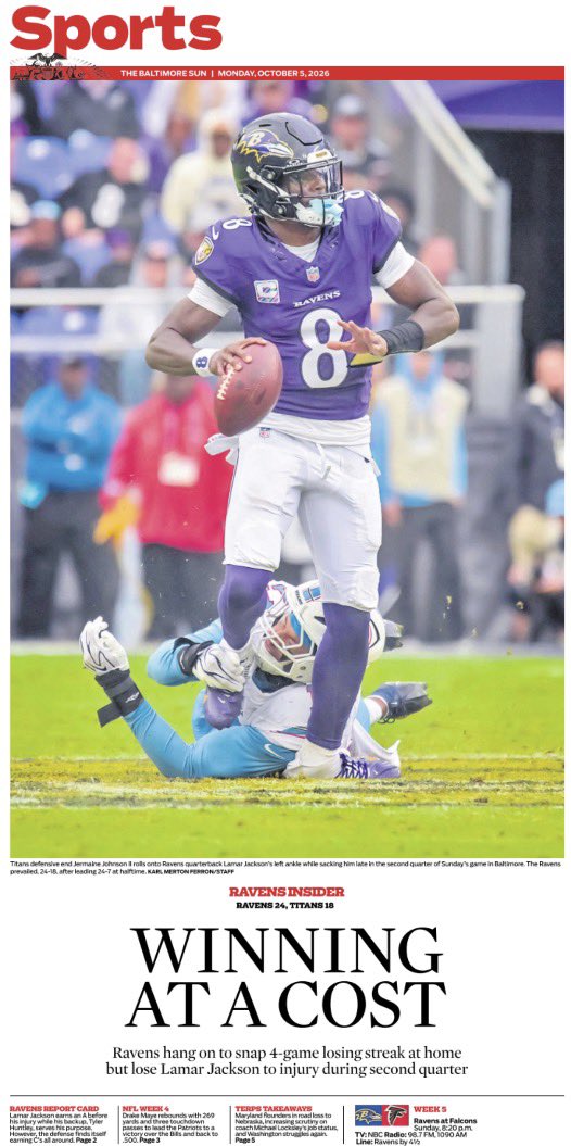 brianwacker1's tweet photo. This hurts my ankle just looking at this shot of Lamar Jackson (📸 Karl Merton) https://t.co/8OpcbxrSAM