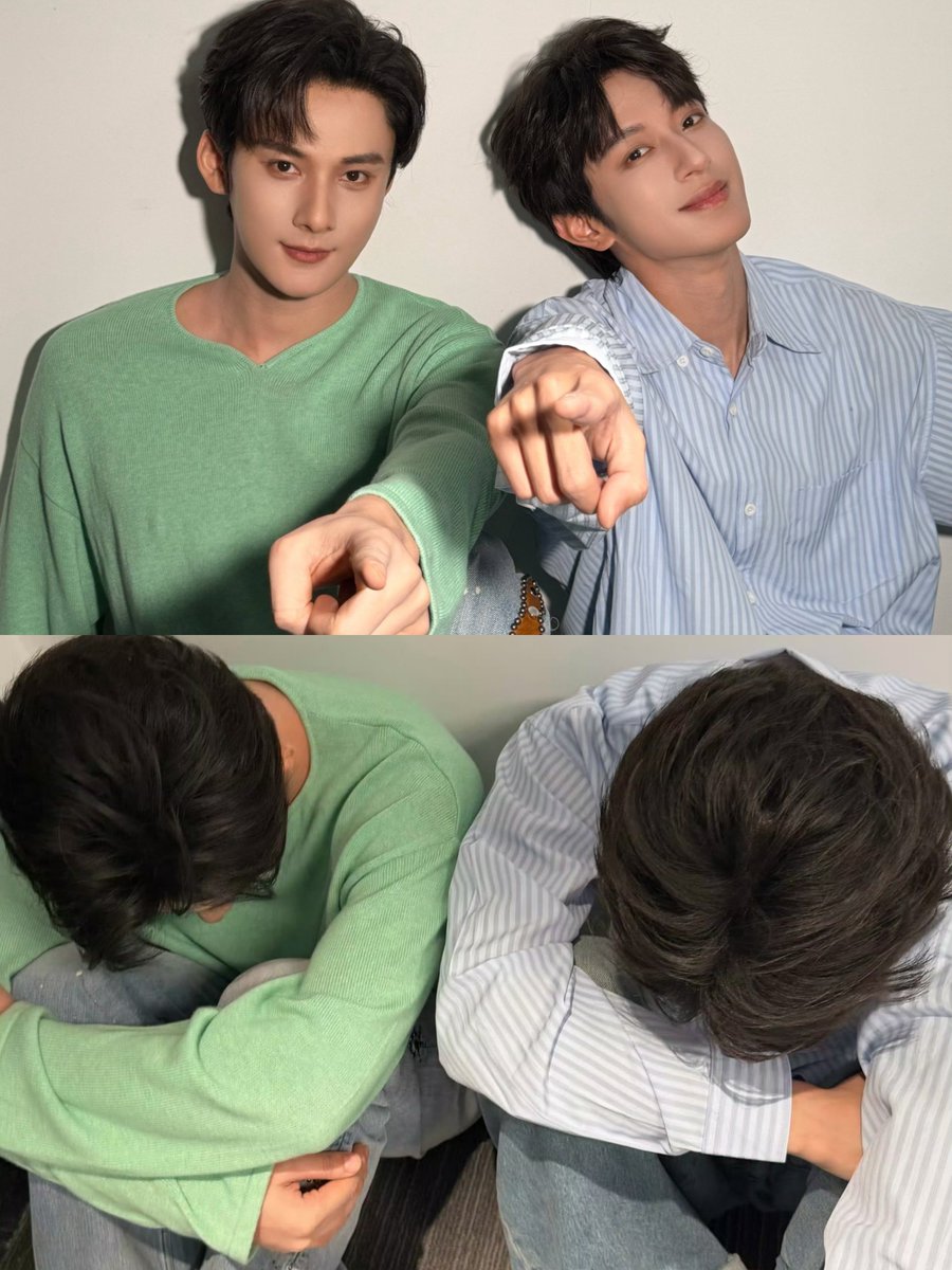 ffoxie02's tweet photo. 🎸 : "Pip pip pip~"
🌊 : "Nambah satu foto lagi deh."

Awalnya Peien duluan yg post foto atas terus Jiang Heng ikut post tanpa wm, berakhir kasih foto yg bawah. They're so precious i literally want to put them in my pocket 🤏 Lele &amp; Naicha juga join trend loh, gemes bgt 🥺🥺🥺 https://t.co/S83TKmqU4p