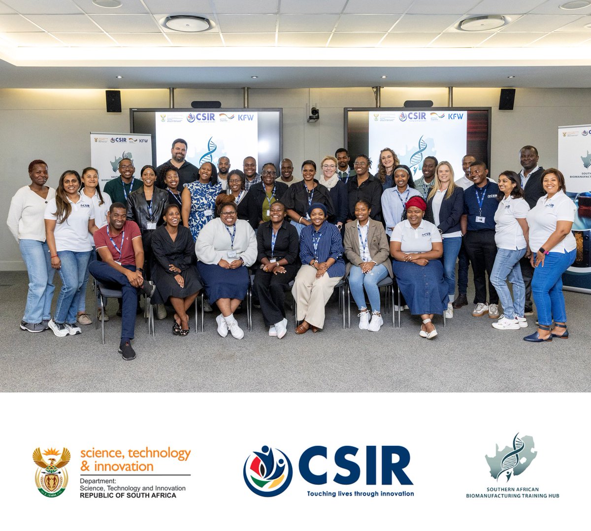 CSIR's tweet photo. On Friday, 18 September 2026, twenty African participants completed training in the “Upstream Production of Recombinant Proteins in Prokaryotic Expression Systems” course, as part of the Southern African Biomanufacturing Training Hub (SABTH) at the CSIR Scientia campus in Pretoria. 

SABTH is hosted at the CSIR; it is aimed at strengthening biomanufacturing capabilities in Southern Africa, with support from KfW Development Bank.  

Frances O’Brien, a CSIR senior engineer who facilitated this course, says, “This course covered the upstream production workflow, including microorganism screening and selection, preservation techniques, inoculum train development and bioreactor cultivation, with practical exposure at 30-litre scale.”

As Africa works towards strengthening regional biomanufacturing resilience, initiatives such as the Southern African Biomanufacturing Training Hub help develop human capital, technical expertise and practical competencies required to support a sustainable and locally anchored biomanufacturing ecosystem.

https://t.co/7w2GaU1b3D