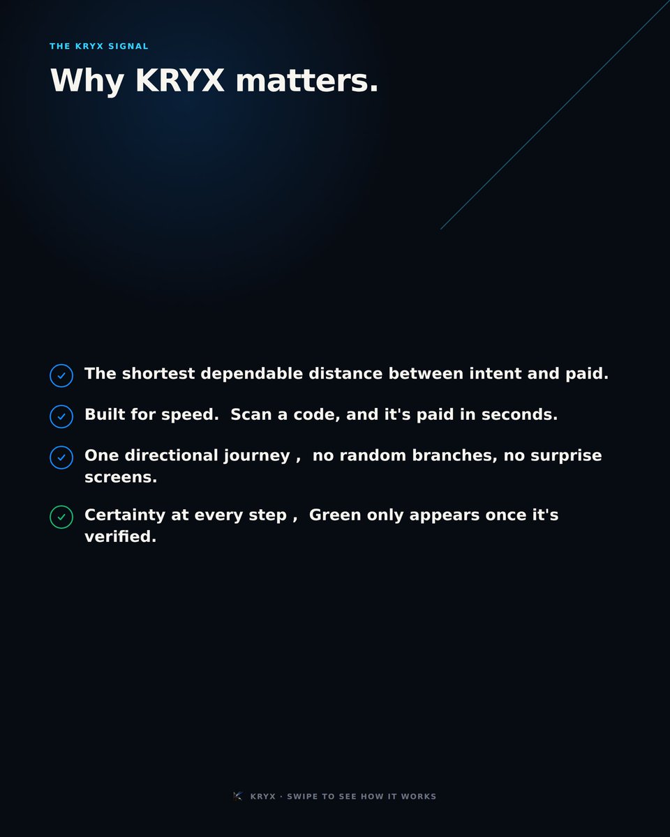 KryxPay's tweet photo. Every KRYX payment follows the same five steps: 

Request → Connect → Authenticate → Pay → Confirmed. Scan to Paid, in seconds. https://t.co/imdAalxxnP