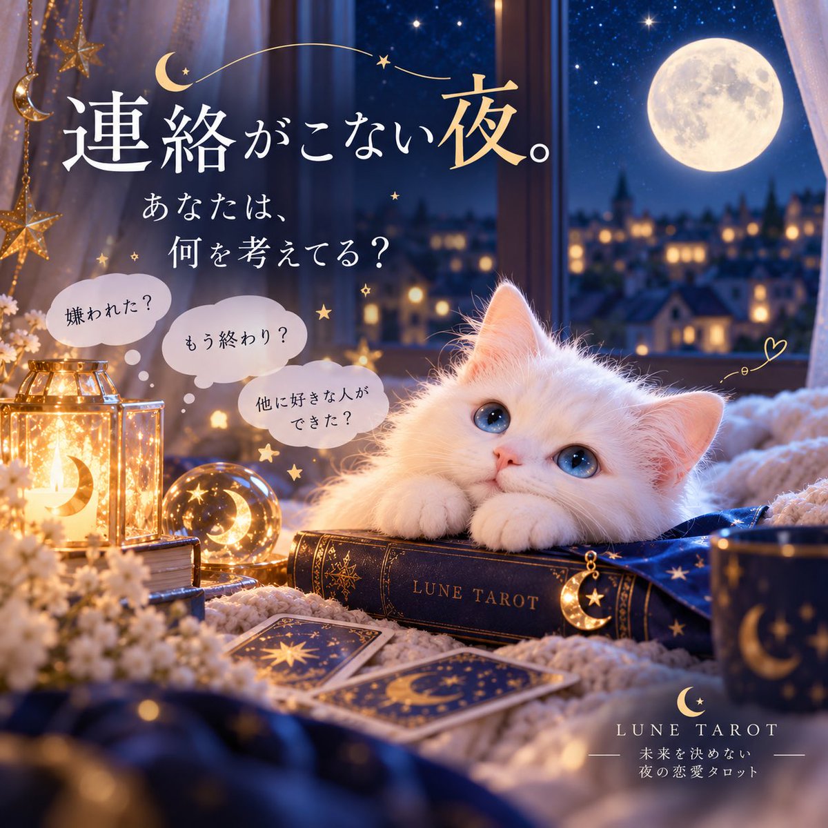 Ryunutarot's tweet photo. 連絡がこない夜って、
昼間より少しだけ不安になる。

「嫌われた？」
「もう終わり？」

まだ起きてもいない未来まで
想像してしまう。
でも今夜は、答えを出さなくていい🌙
連絡がこないことと、
愛されていないことは同じじゃない。

未来を決めない。

#リュヌタロット #恋愛タロット #眠れない夜 https://t.co/HMNUkwZFjP
