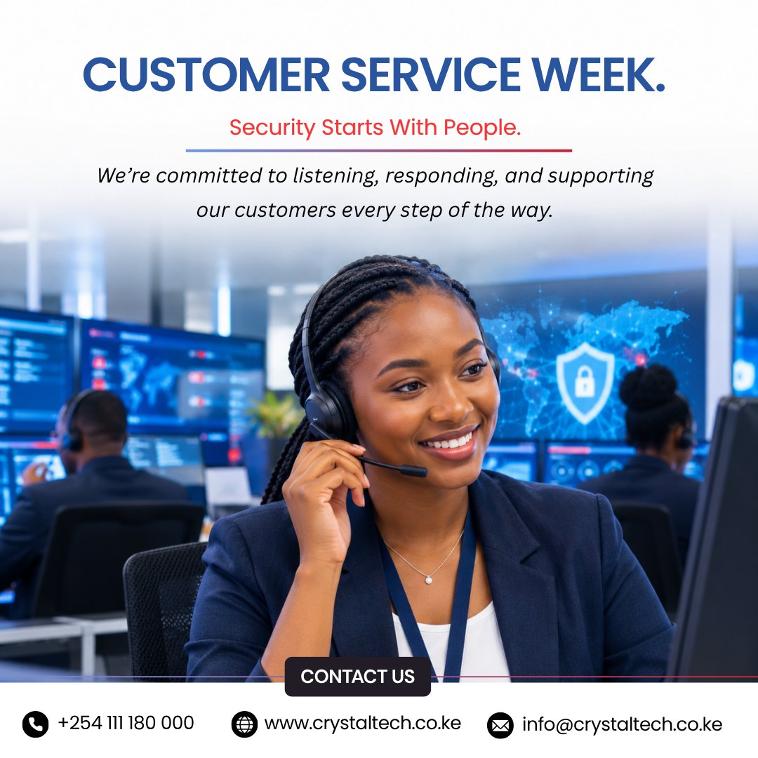 CrystalTechKe's tweet photo. Technology secures your business; trust protects it. 🛡️

Happy #CustomerServiceWeek to our clients! Thank you for trusting Crystal Technologies to safeguard your journey. https://t.co/SDY8oYNW2l