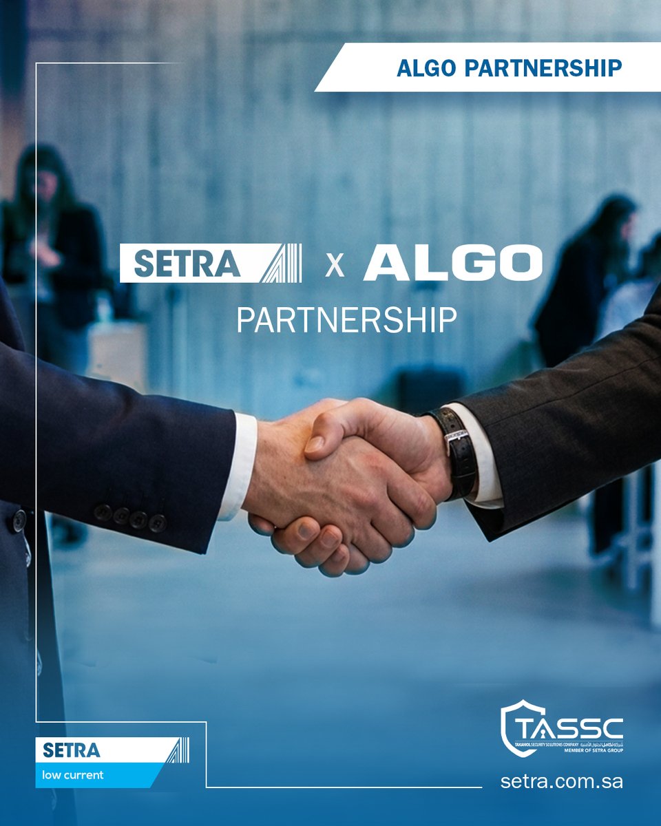 SETRAcompany's tweet photo. SETRA is proud to announce the signing of an Authorized Distributor Agreement with Algo Communication Products Ltd. to bring advanced IP endpoint solutions to the Kingdom of Saudi Arabia.
 
By combining Algo's IP paging, visual alerting, secure door entry, UC integration, and centralized management solutions with SETRA's presence in the Saudi market, this partnership delivers communication technology for key sectors including military, education, manufacturing and logistics, healthcare, transportation, and government.
 
A stronger communication ecosystem for smarter, safer, and more connected facilities.
Special thanks to Mr. Nabil El Kassar and Mr. Osama Al Khoshman for driving this strategic partnership forward.
 
تفتخر سيترا بالإعلان عن توقيع اتفاقية موزع معتمد مع شركة Algo Communication Products Ltd لتقديم حلول نقاط الاتصال عبر الشبكة في المملكة العربية السعودية.
من خلال الجمع بين حلول Algo في النداء الصوتي عبر الشبكة، التنبيهات المرئية، أنظمة الدخول الآمن، التكامل مع منصات الاتصال الموحد، والإدارة المركزية، مع حضور سيترا في السوق السعودي، تقدم هذه الشراكة تقنيات اتصال متقدمة ��قطاعات رئيسية تشمل الدفاع�� التعليم، التصنيع والخدمات اللوجستية، الرعاية الصحية، النقل، والجهات الحكومية.
منظومة تواصل أقوى لمنشآت أكثر ذكاء وأمانا وترابطا.
شكر خاص للأستاذ نبيل القصار والأستاذ أسامة الخشمان على دورهما في دفع هذه الشراكة الاستراتيجية إلى الأمام.
-------------------------------------
Contact our team for more details 
📧 info@setra.com.sa 
📞 92 000 7070 
📍 Riyadh, Saudi Arabia 
🌐 https://t.co/fODR6p3Ccx⁠
-------------------------------------
#SETRA #TASSC #SetraMember #LowCurrent #Algo #AuthorizedDistributor #IPEndpoints #IPPaging #MassNotification #SecureDoorEntry #VisualAlerting #UCIntegration #CommunicationSolutions #SaudiArabia #Vision2030
#سيترا #تاسك #شريك_سيترا #التيار_الخفيف #ألجو #موزع_معتمد #حلول_الاتصال #نقاط_الاتصال_عبر_الشبكة #النداء_الصوتي #التنبيهات_المرئية #الدخول_الآمن #الاتصال_الموحد #السعودية #رؤية_2030