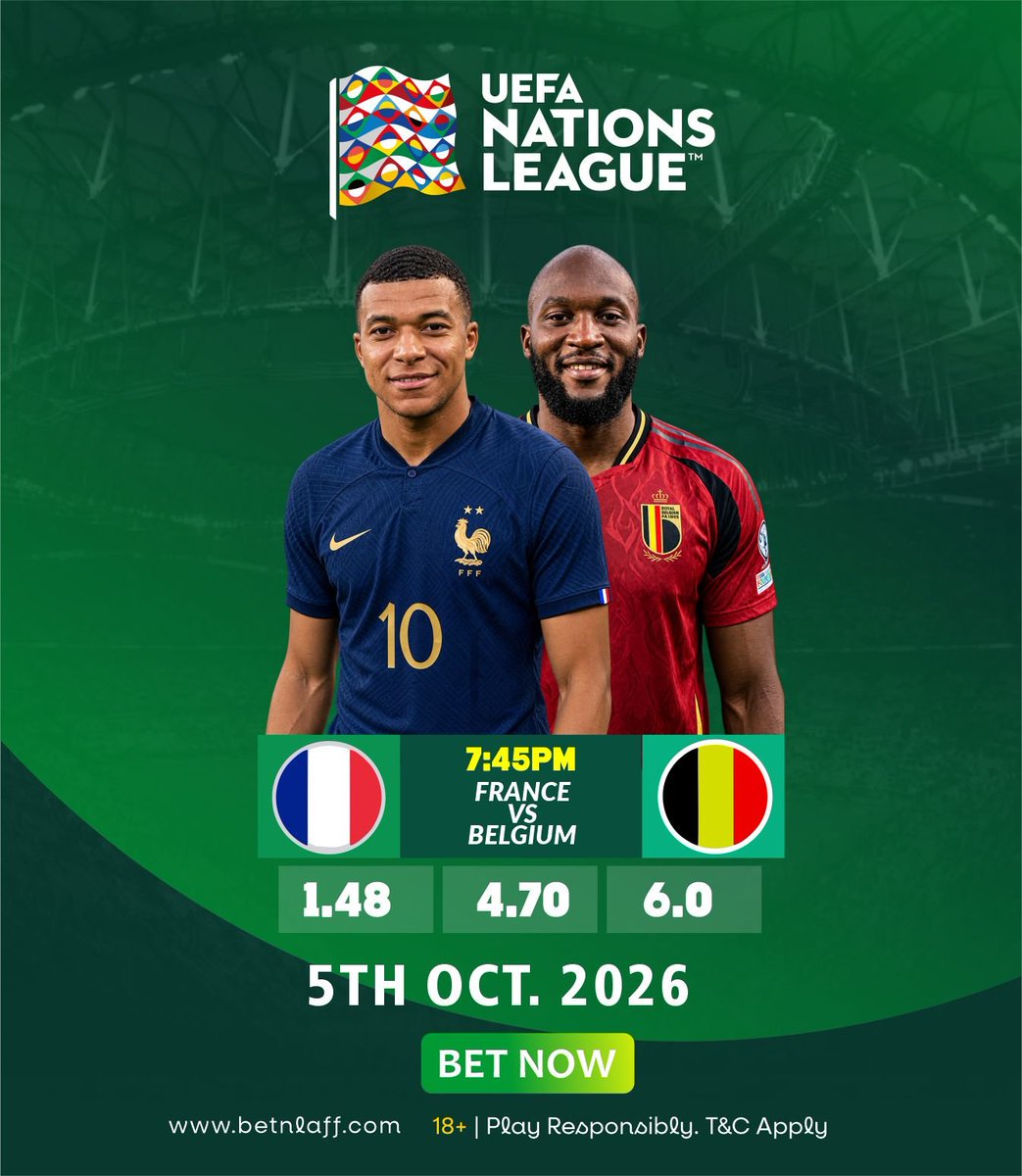 betnlaff's tweet photo. France will face another tough test tonight as they face Belgium in the UEFA Nations League. 

Who will win the match tonight? 

#betnlaff #laughsmallwinbig https://t.co/dIt4wjp4wr