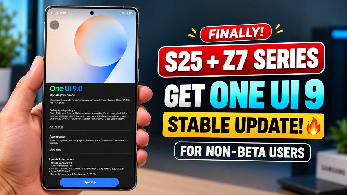 RoidTech_'s tweet photo. Finally! Samsung Galaxy S25 &amp; Z7 Series Started Receiveing One Ui 9 Stable UPDATE! 
for Non Beta Users. 

https://t.co/vJKnOG2uX1 https://t.co/T6y7Afj4yq