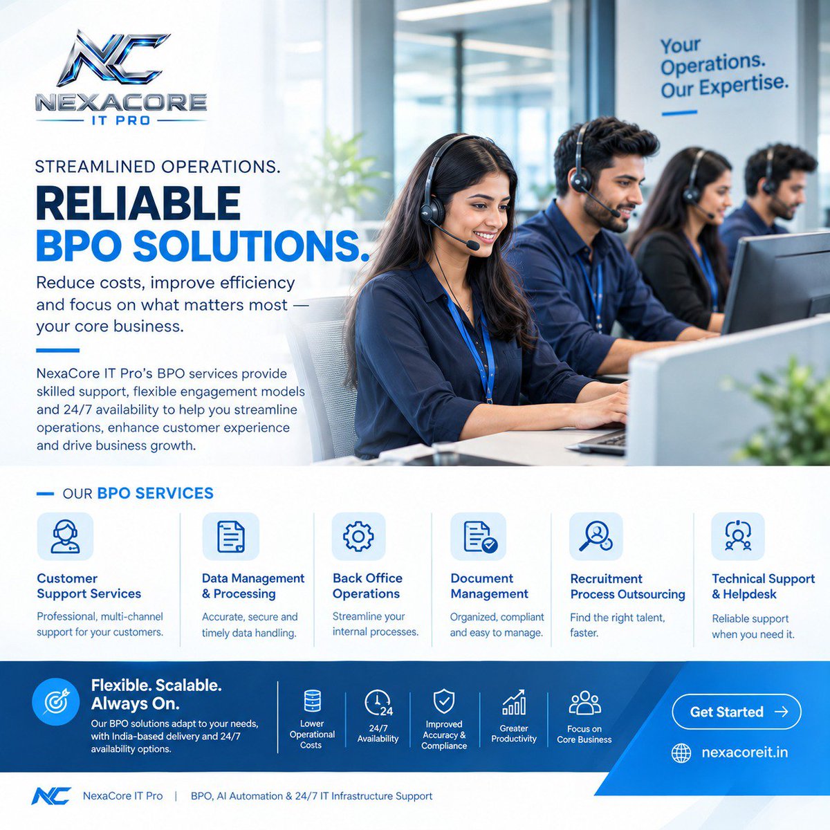 NexacoreITPro's tweet photo. More than outsourcing-better operations.

NexaCore IT Pro delivers flexible BPO support for customer service, back-office, data processing &amp; technical support.

🇮🇳 India-based | 🕐 24/7 support
🌐 https://t.co/mS10y7VDwA

#NexaCore #BPO #Outsourcing #ITServices https://t.co/PGRK1zIndT