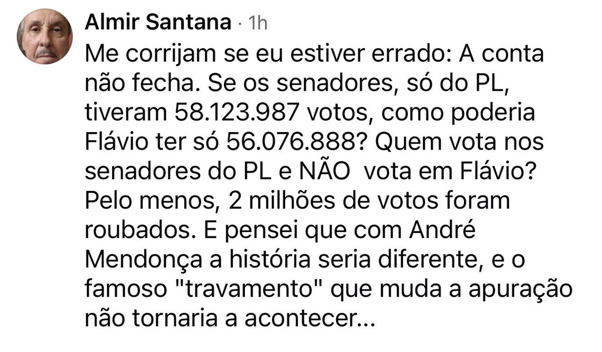 luciasweet's tweet photo. É tudo uma questão de matemática.  A conta não fecha. É impossível que o candidato do PL à presidência tenha menos 2 milhões de votos do que os senadores do PL.

Não culpem os nordestinos. https://t.co/Zb1RfEXT7A
