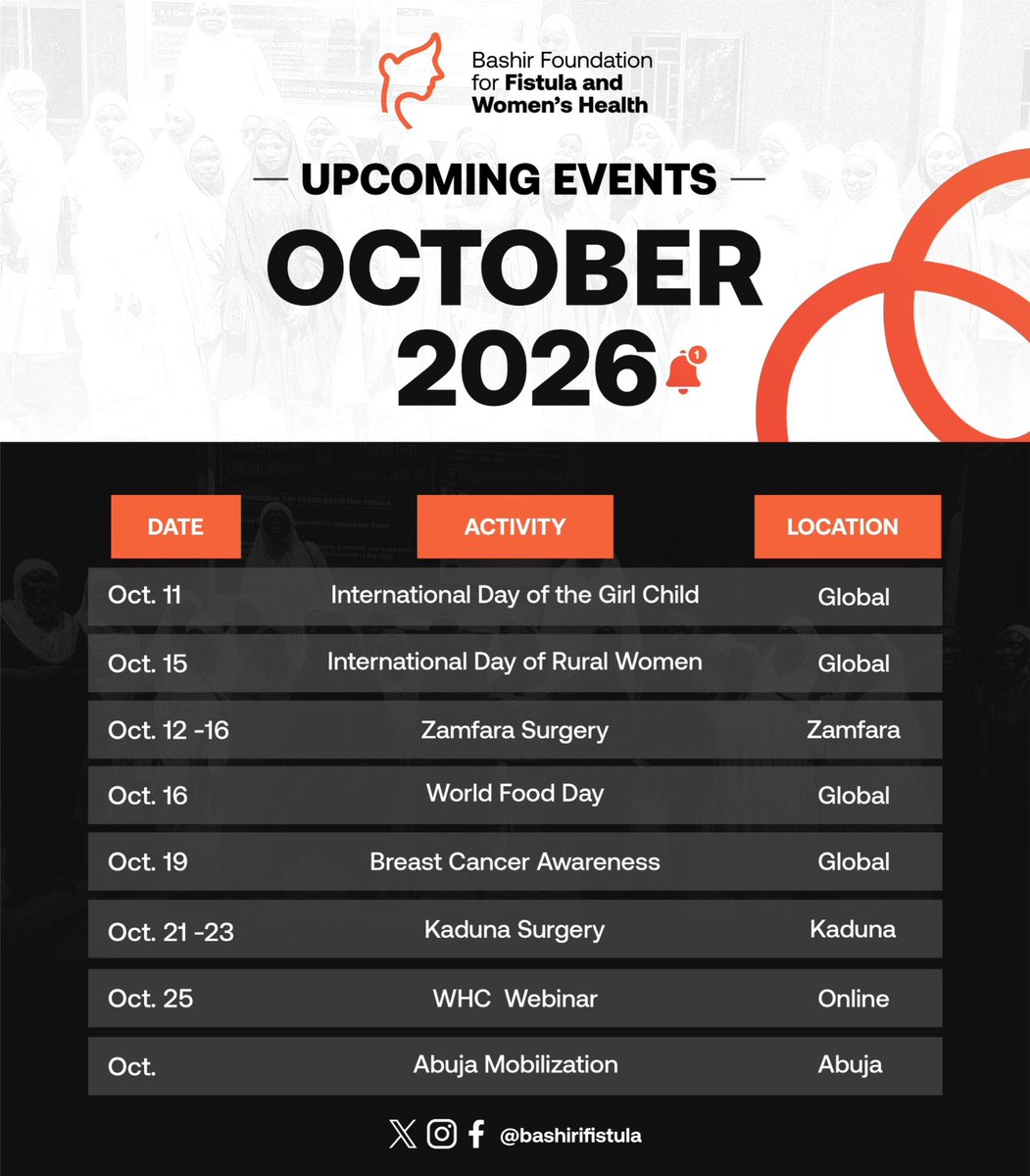 BashirFistula's tweet photo. October is packed with important moments, activities, and opportunities to make an impact. https://t.co/aQsm64UwiH