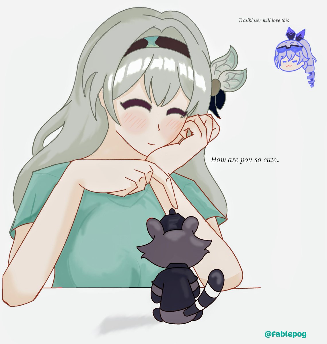 Fablepog's tweet photo. Firefly loves her raccoon plushie.
.
.
.
.
.
#Caefly #Firefly #Caelus #Honkaistarrailfanart https://t.co/t41T6xZVgN