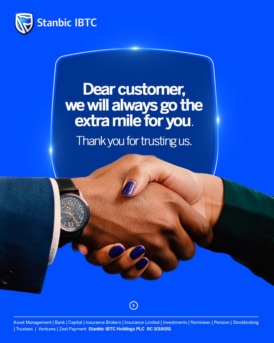 StanbicIBTC's tweet photo. Dear customer, thank you for choosing and trusting us. Our customer service teams, thank you for the dedication, patience and commitment you bring every day. 

This Customer Service Week, we celebrate the people who make every interaction count. 

#TheExtraMile 
#StanbicIBTC💙​​
#CustomerExperience