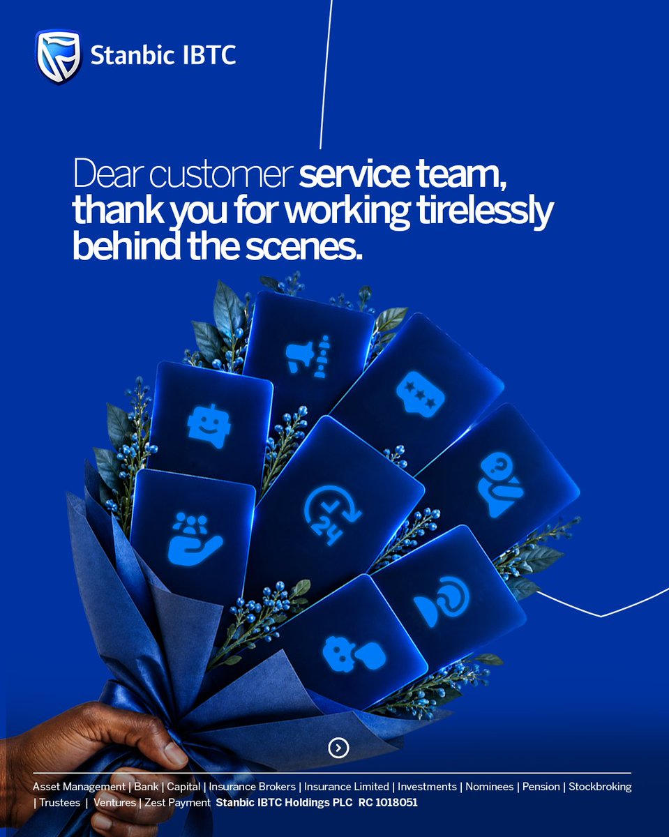 StanbicIBTC's tweet photo. Dear customer, thank you for choosing and trusting us. Our customer service teams, thank you for the dedication, patience and commitment you bring every day. 

This Customer Service Week, we celebrate the people who make every interaction count. 

#TheExtraMile 
#StanbicIBTC💙​​
#CustomerExperience