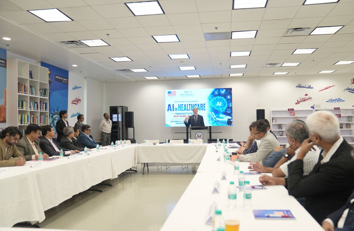 USAndMumbai's tweet photo. American SI-powered tools are improving treatments, reducing diagnostic errors, and accelerating medical research. ConGen Mumbai collaborated with @MicrosoftIndia, @PwC_IN, and @iaccindia to chart the roadmap for deploying cutting-edge U.S. SI technology across India’s healthcare sector, for a safer and healthier tomorrow.