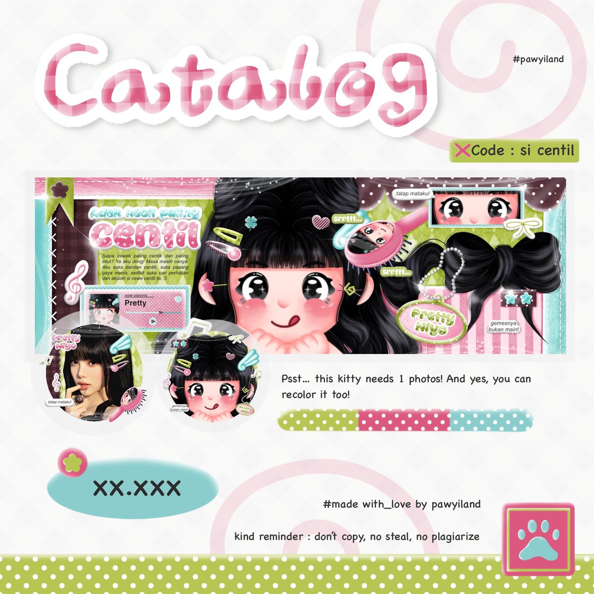 pawyiland's tweet photo. ✿ ˖ ꒰ help rt ꒱ #zonauang 

⡞⠳⣄⣀⣠⠞⢷ nyaong ~ 🐈‍⬛  kucing centil kembali hadir membawa anak baru nih < ospek > yang bernama “ si centil ”. sudah ada versi wabis, wallpaper wa, qris deco dan testi frame. yuuu kenalan? 😼 jika tidak aman boleh banget untuk DM aku yaap ❤︎ https://t.co/rzKqPq2r5M