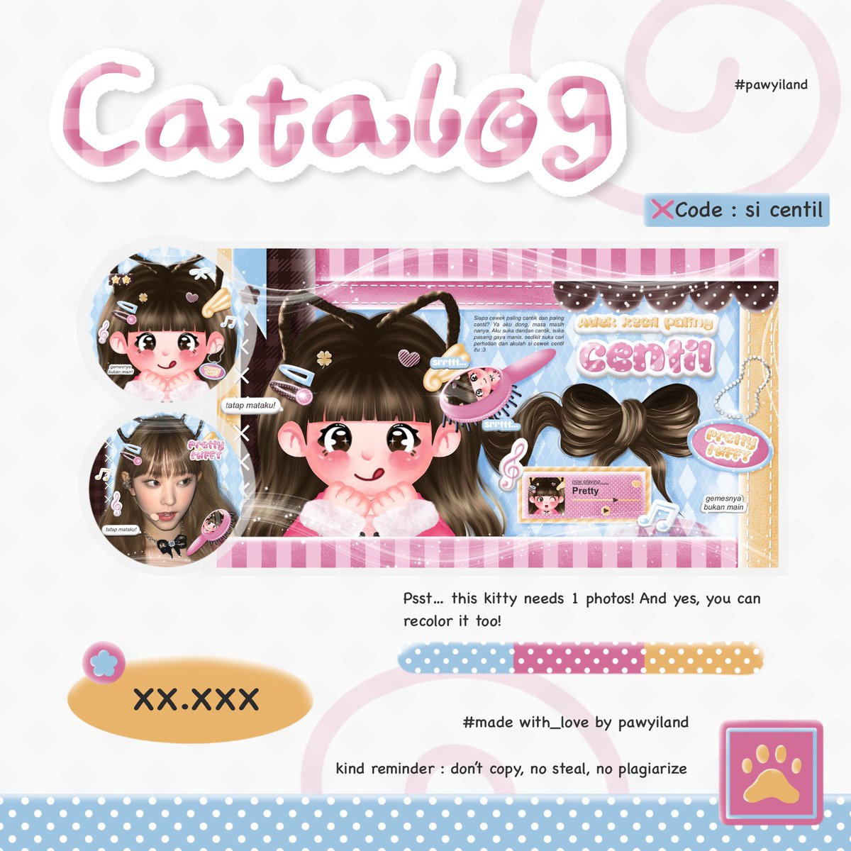 pawyiland's tweet photo. ✿ ˖ ꒰ help rt ꒱ #zonauang 

⡞⠳⣄⣀⣠⠞⢷ nyaong ~ 🐈‍⬛  kucing centil kembali hadir membawa anak baru nih < ospek > yang bernama “ si centil ”. sudah ada versi wabis, wallpaper wa, qris deco dan testi frame. yuuu kenalan? 😼 jika tidak aman boleh banget untuk DM aku yaap ❤︎ https://t.co/rzKqPq2r5M