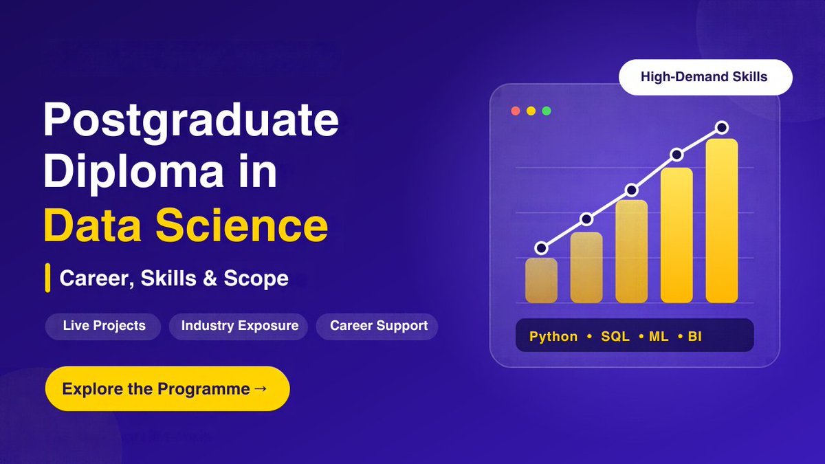 KalalePava79610's tweet photo. Postgraduate Diploma in Data Science: Career, Skills & Scope
#DataScienceCourse #PGDiplomaInDataScience #DataScienceCareer
https://t.co/JMkY4uxVJR
A PGDM in Data Science teaches you Python, SQL and machine learning, plus the business skills to use them in the real world. https://t.co/RwOJQPKkFO