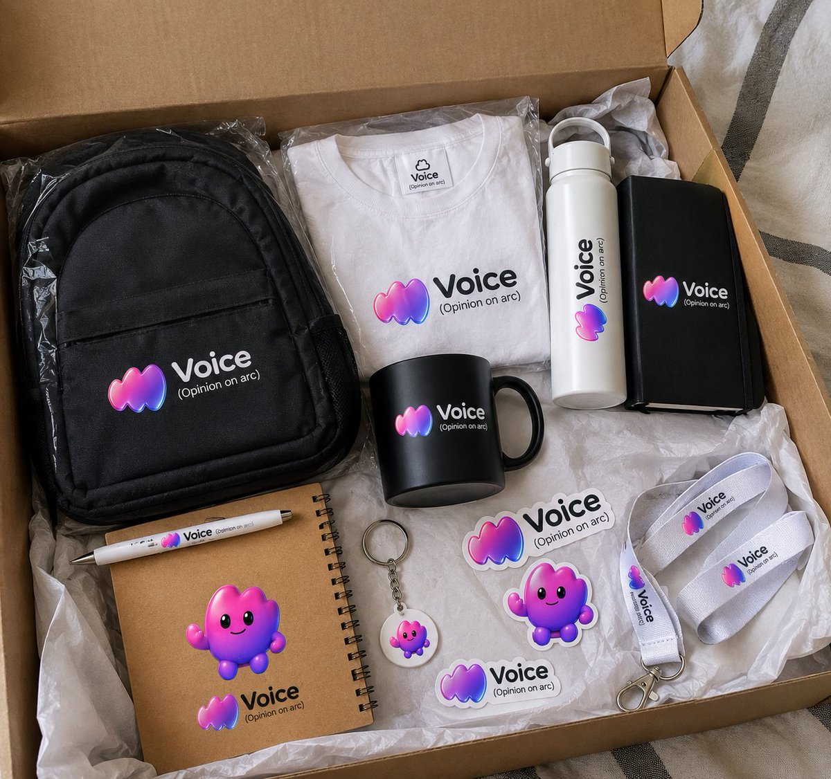 Nexocryy's tweet photo. Honestly, this kind of Voice merch would be so cool 🔥

The backpack, tee, bottle and those little stickers are actually clean

Not gonna lie, I’d love to see something like this from Voice someday

If @voicecc ever drops official merch, I’m definitely getting one 😂

#VOICEMEME https://t.co/X5imEzgg1e