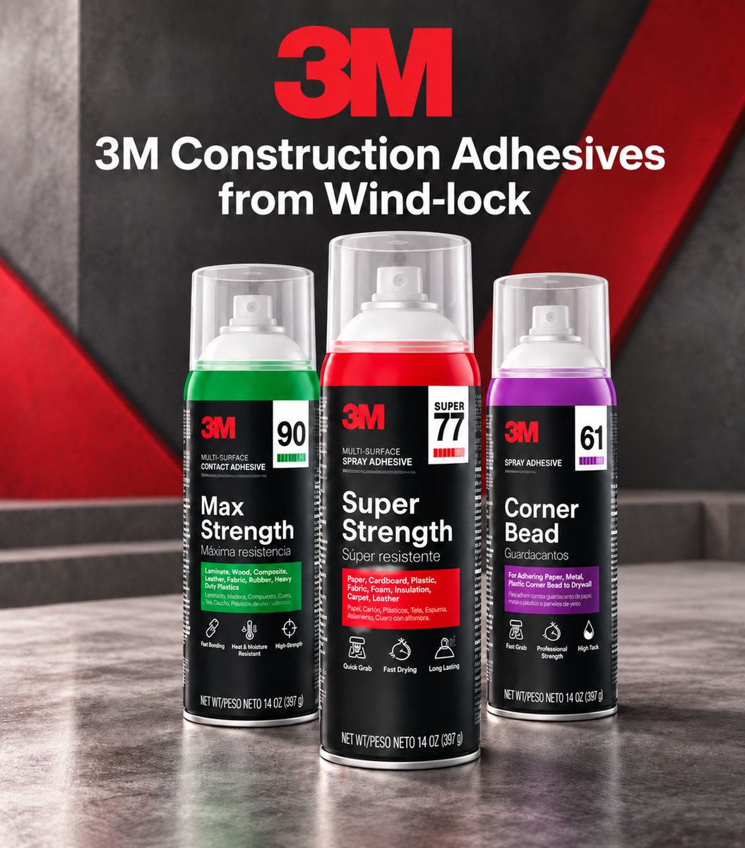 windlock's tweet photo. 3M Construction Spray Adhesives available at https://t.co/gjJjaqNfBN.

#Windlock #3MConstructionAdhesives https://t.co/GEe2Th2mf2