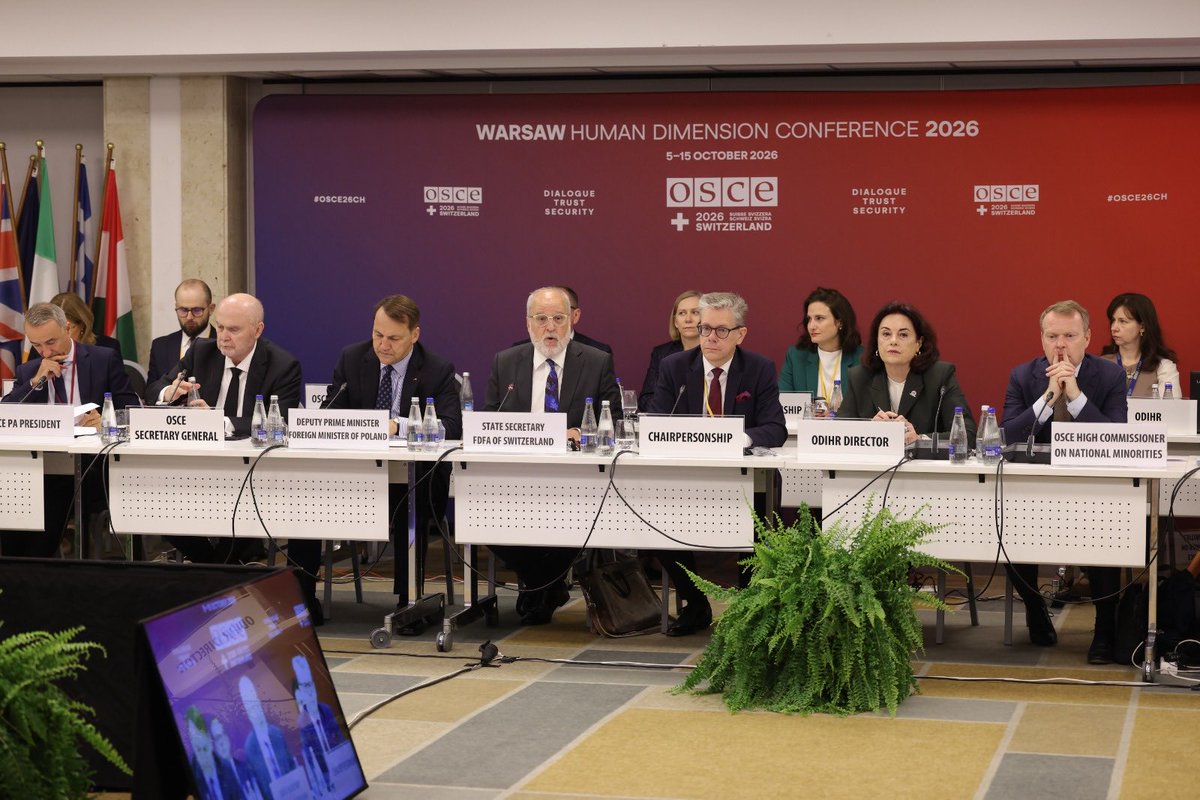 SwitzerlandOSCE's tweet photo. Turning existing commitments into concrete action. This is 🇨🇭’s focus at the 2026 Warsaw Human Dimension Conference, bringing together more than 1’800 participants from across the @OSCE region over the next 9 days.
Opening the conference, @SwissMFAStatSec Alexandre Fasel called for strengthening implementation of existing commitments on human rights, democracy and the rule of law. 
🔗 https://t.co/PN8KuvYB2A
#OSCE26CH