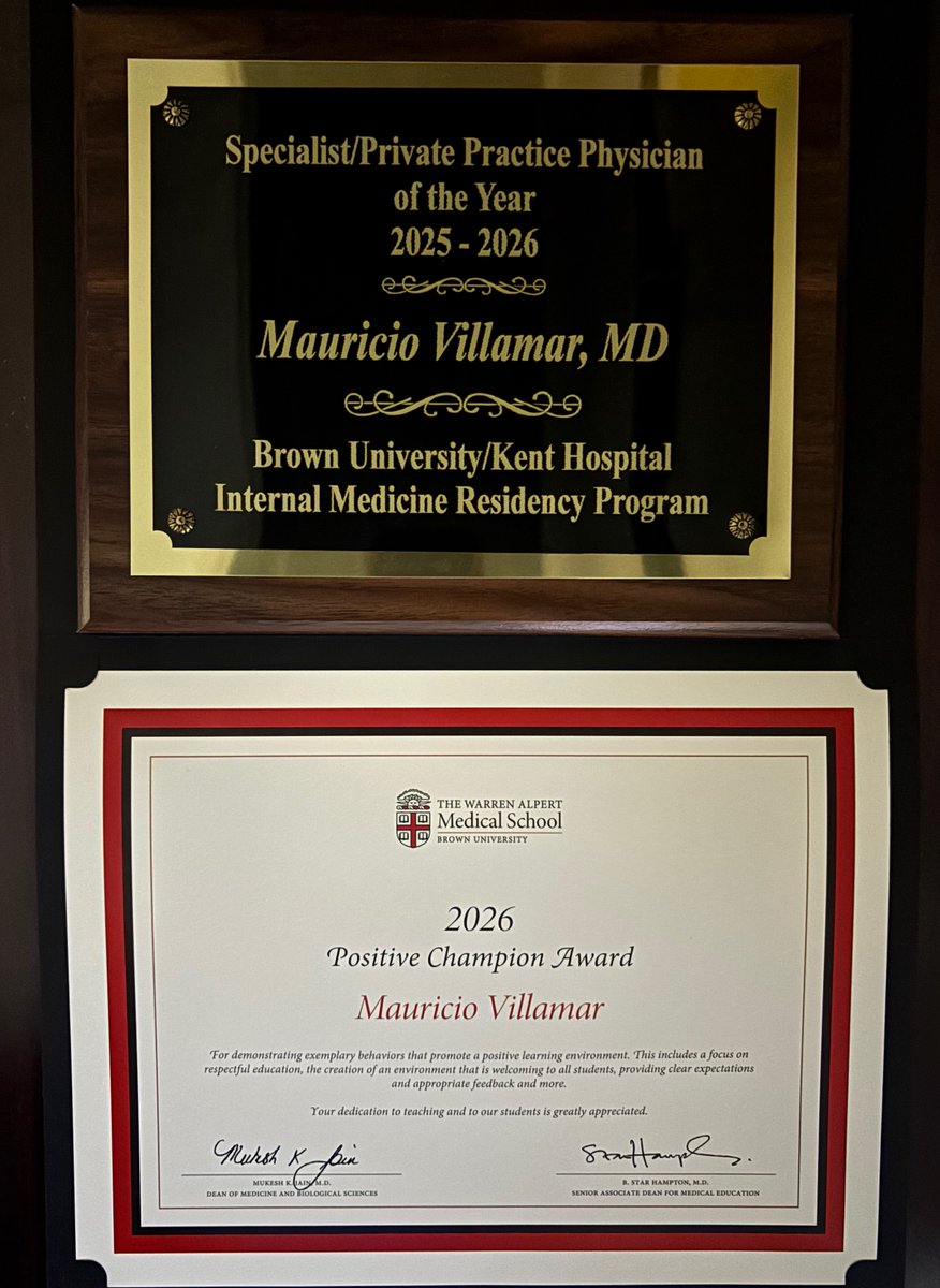 MFVillamarMD's tweet photo. I am proud to have been recognized as Specialist Physician of the Year by the @BrownUniversity / @KentHospital Internal Medicine Residency Program, and as a Positive Champion by @BrownMedicine.

I am grateful to the medical students, residents, colleagues, and program leadership who make my work meaningful.