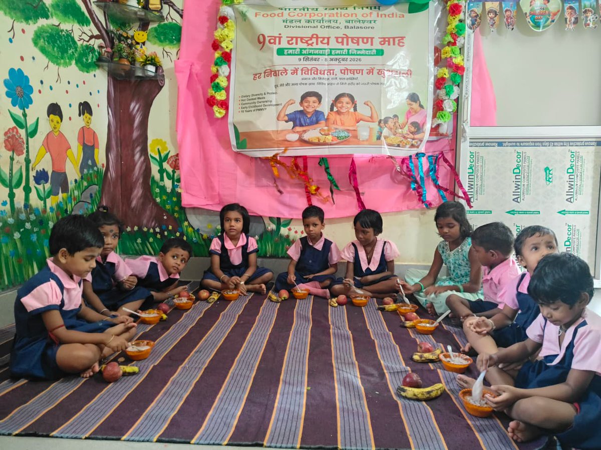 FCIBalasore's tweet photo. "Fresh Hot Cooked Meals " served at Anganwadi center under "Poshan Maah 2026" to promote nutrition and child development... https://t.co/O6KcmqrB0q