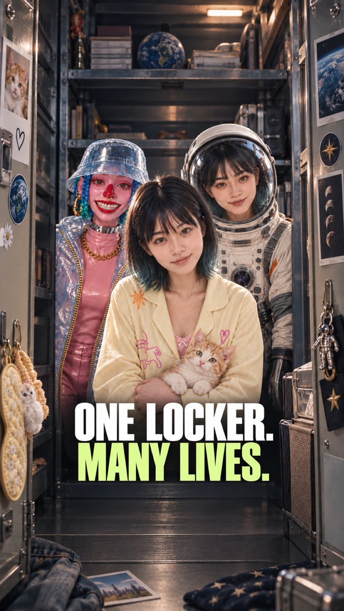 Sekotv_official's tweet photo. One locker. Seven lives. Which one would you choose? 🚪✨ Every time Seko opens the door, she’s living a different life. Same green tips. A whole new world. Want to create your own locker transformation? DM me “LOCKER” for the prompts. 💌 https://t.co/ox9bDT4hmL