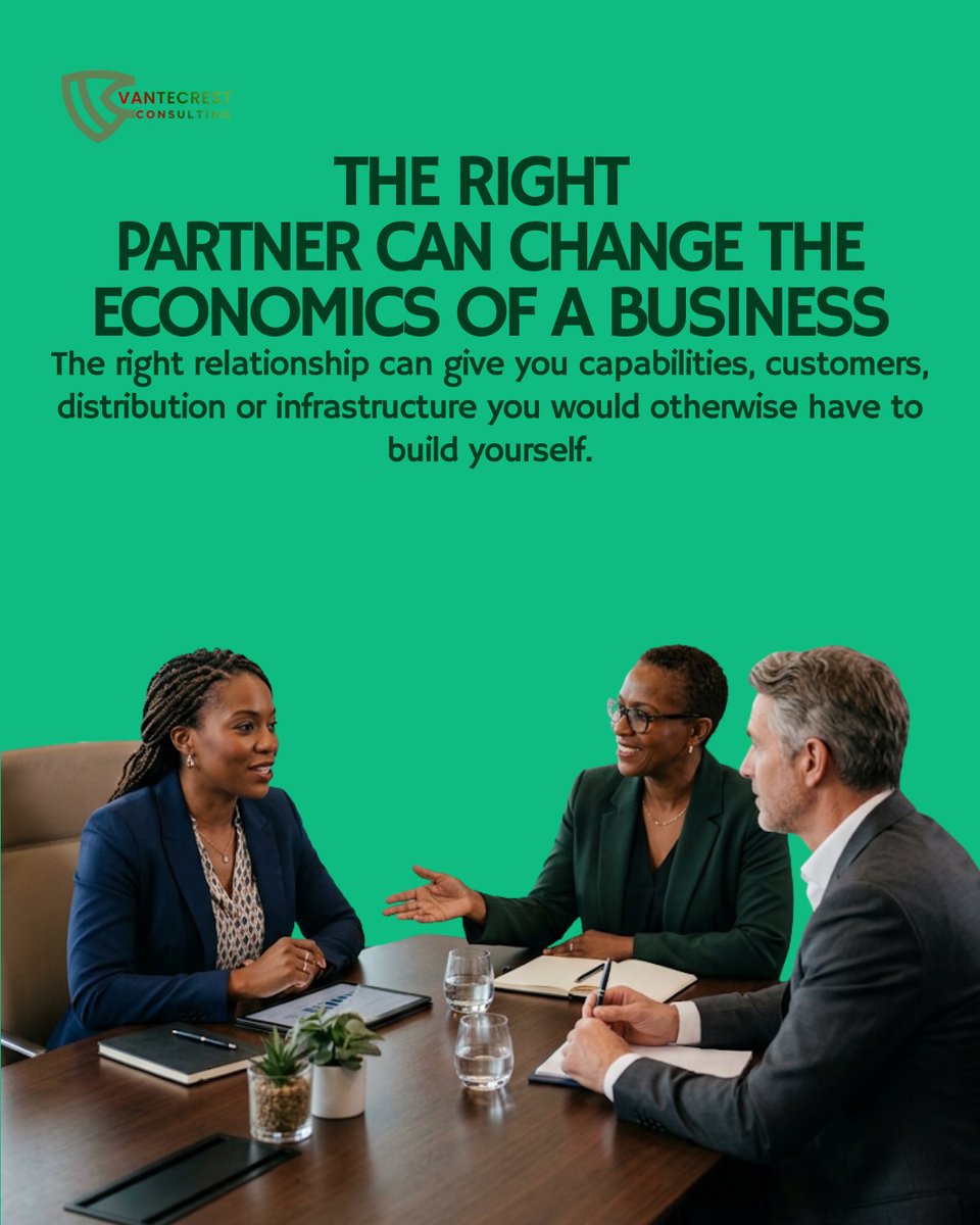 VanteCrest_'s tweet photo. The right partner can change the economics of a business.

The right partnership can reduce costs, unlock new customers, improve distribution, strengthen capabilities, or create new revenue.

At Vantecrest, we help businesses assess partnerships that create real commercial value. https://t.co/VH41tjT46w