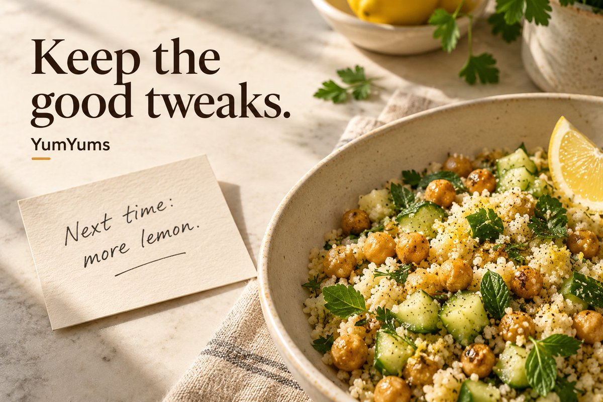 yumyumsapp's tweet photo. The recipe was good. Your version was better.

Keep the extra lemon, gentler heat or other tweak with the recipe. YumYums lets you leave a note after cooking, ready for next time.

https://t.co/aw88usQTUG https://t.co/XRpSJ3uzTk