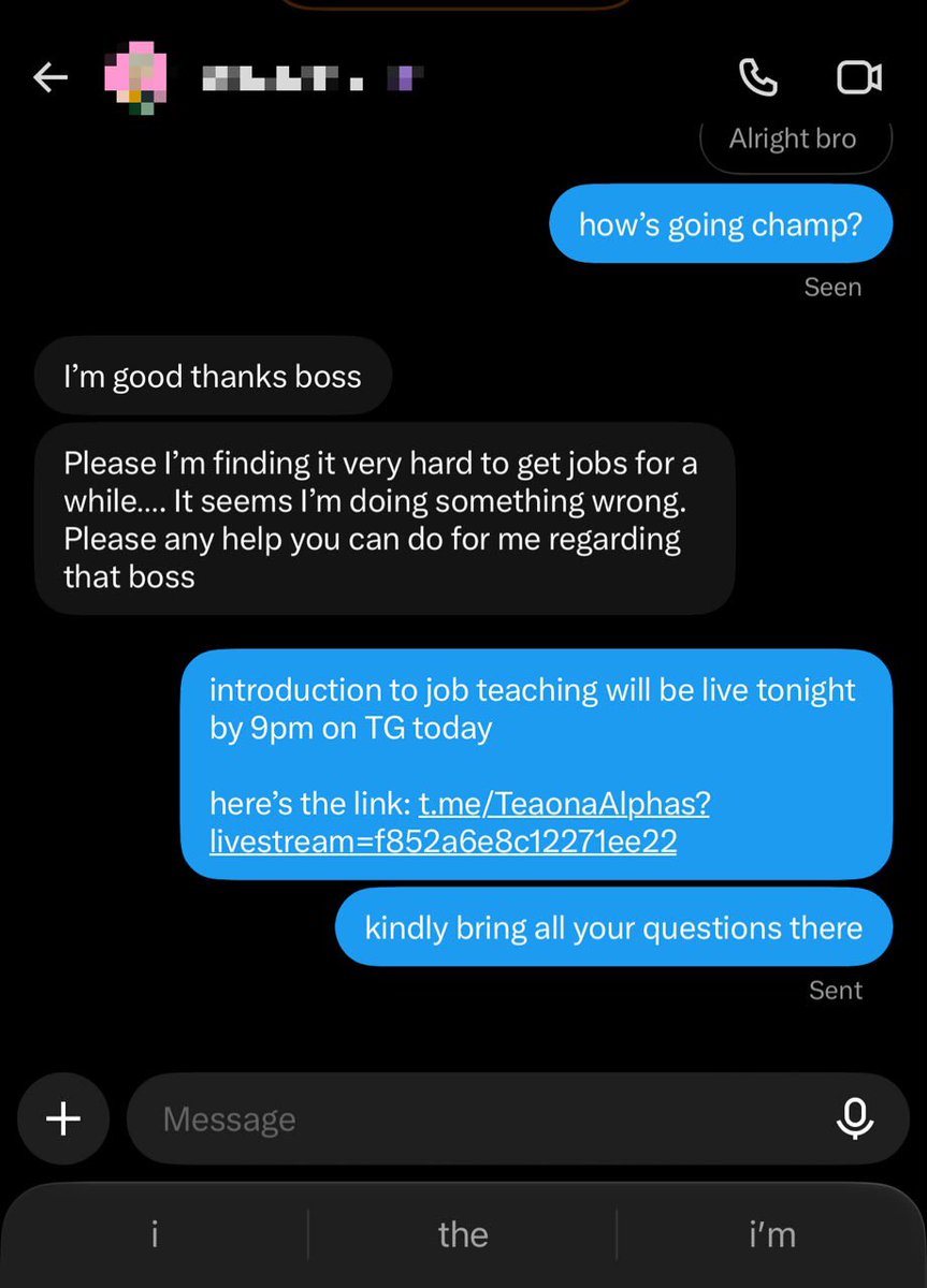 TeaonaX's tweet photo. introduction to job teaching will be live today by 9pm

link to the TG in the CS 

don’t be late 🧏🏾‍♂️ https://t.co/vX7zc3TkiH