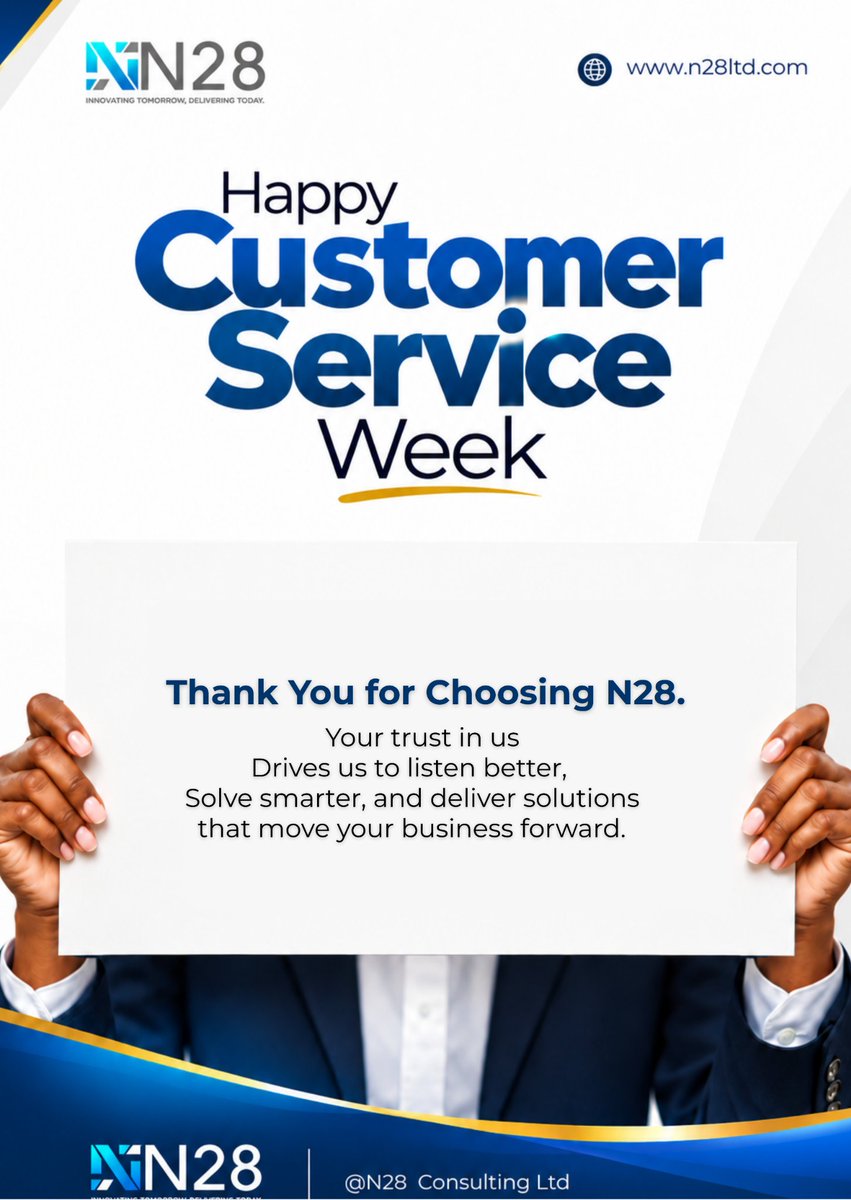N28ltd's tweet photo. Thank you for trusting N28 to listen, solve smarter and deliver solutions that move your business forward.
#N28Consulting https://t.co/PR9zoZ5bWG