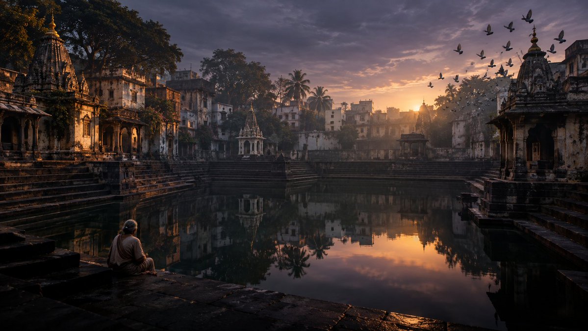 veilborne_uni's tweet photo. Banganga Tank has held Mumbai's grief for 400 years.

One October morning the water went completely still around a woman who had come there every day for eleven years.

The Resonance Detective opens here. https://t.co/7a2rSkcdxT