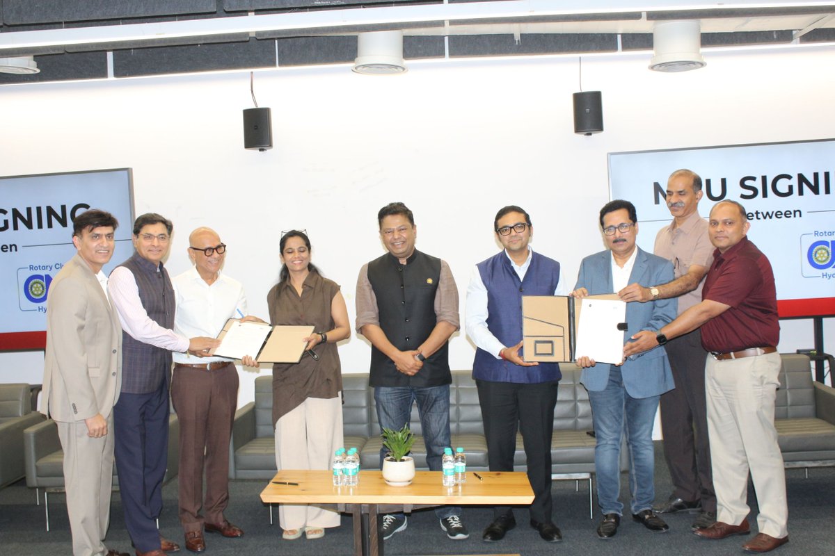 TWorksHyd's tweet photo. Better public sanitation starts when innovators, communities, and the right ecosystem come together.

Now, it’s official.

T-Works and the Rotary Club of One Hyderabad have signed an MoU to collaborate on Water, Sanitation and Hygiene (WASH) innovation and social impact, bringing together technology, circularity, and community awareness.

District Governor Uday Pilani and the Rotary Club of One Hyderabad team, led by President Neeraj Goenka, visited T-Works and met the ReFlow Toilets team, our partner in sustainable public sanitation and health, bringing three complementary strengths together:

Rotary Club of One Hyderabad brings the community network.  
T-Works brings prototyping and technical depth.  
ReFlow Toilets brings the model to serve the community.

Together, the goal is simple: make safe sanitation solutions accessible to the public and make water reuse sustainable.

A heartfelt thank you to Prof. Srinivas Chary Vedala and Abhishek Nath for driving this collaboration forward.

The MoU is signed. Now comes the real work - turning intent into action and innovation into impact. 

@Min_SridharBabu  @AnveshReddy_TG  @DigitalMediaTG  @TGRising2047  @CPRO_TGCM  @jogitanikella  @loocafe_com