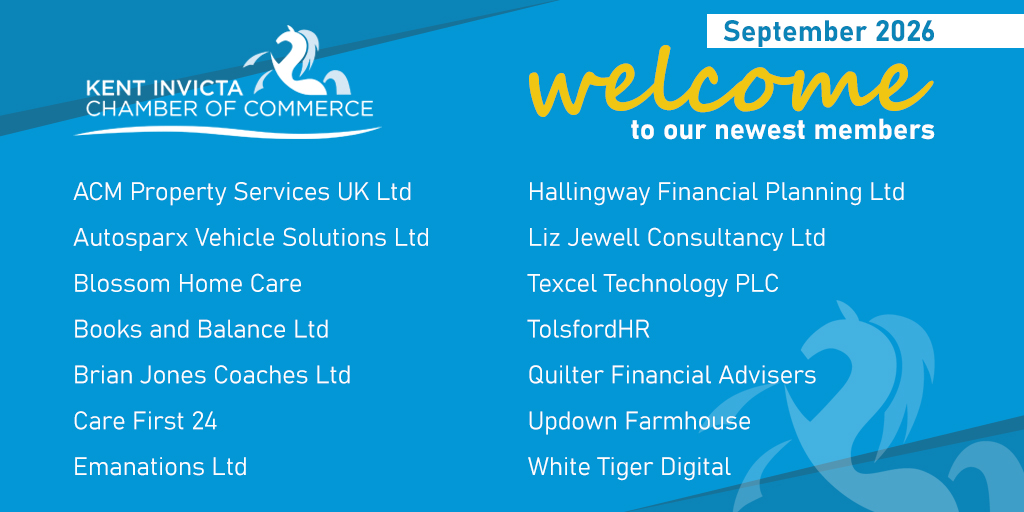 InvictaChamber's tweet photo. We would like to extend a warm welcome to those companies who have joined the Kent Invicta Chamber of Commerce in September 2026.

You have joined an amazing support organisation that will help you with your business journey.

Find out more: https://t.co/6i07cgS3JJ https://t.co/Tl5R6GtRCQ