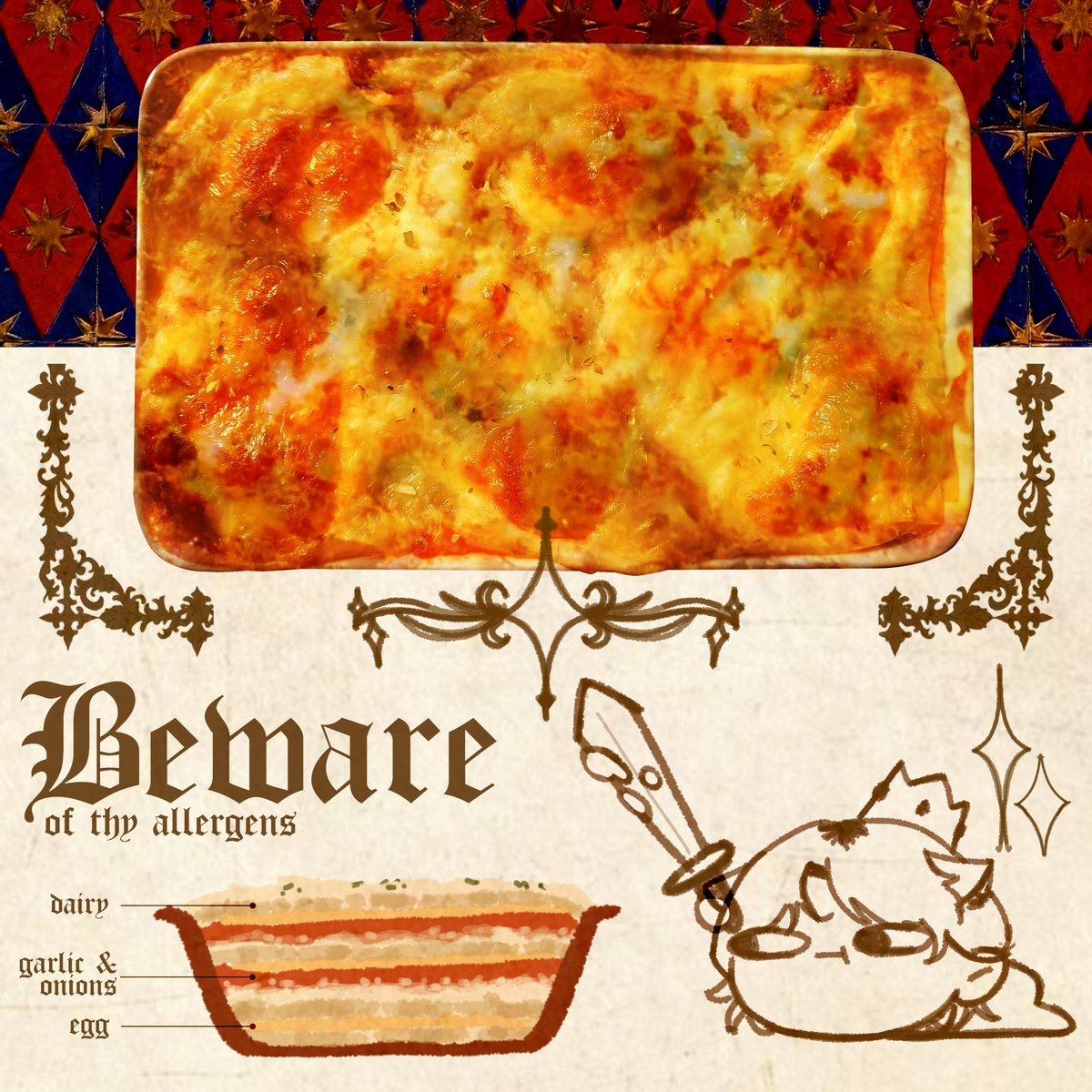 lorelessfiend's tweet photo. (Repost will be appreciated)
Hear ye, good knave! Famine striketh thy market stall? Fear not, for I, Lord Finnegan the Third cometh to thy aid, to deliver thee from the pangs of hunger!

PO Lasagna for CF 23
Closed H-7 or full booked (30 slots)

Scroll to order! 🐈‍⬛

#comifuro23 https://t.co/WOEHFeL7N0