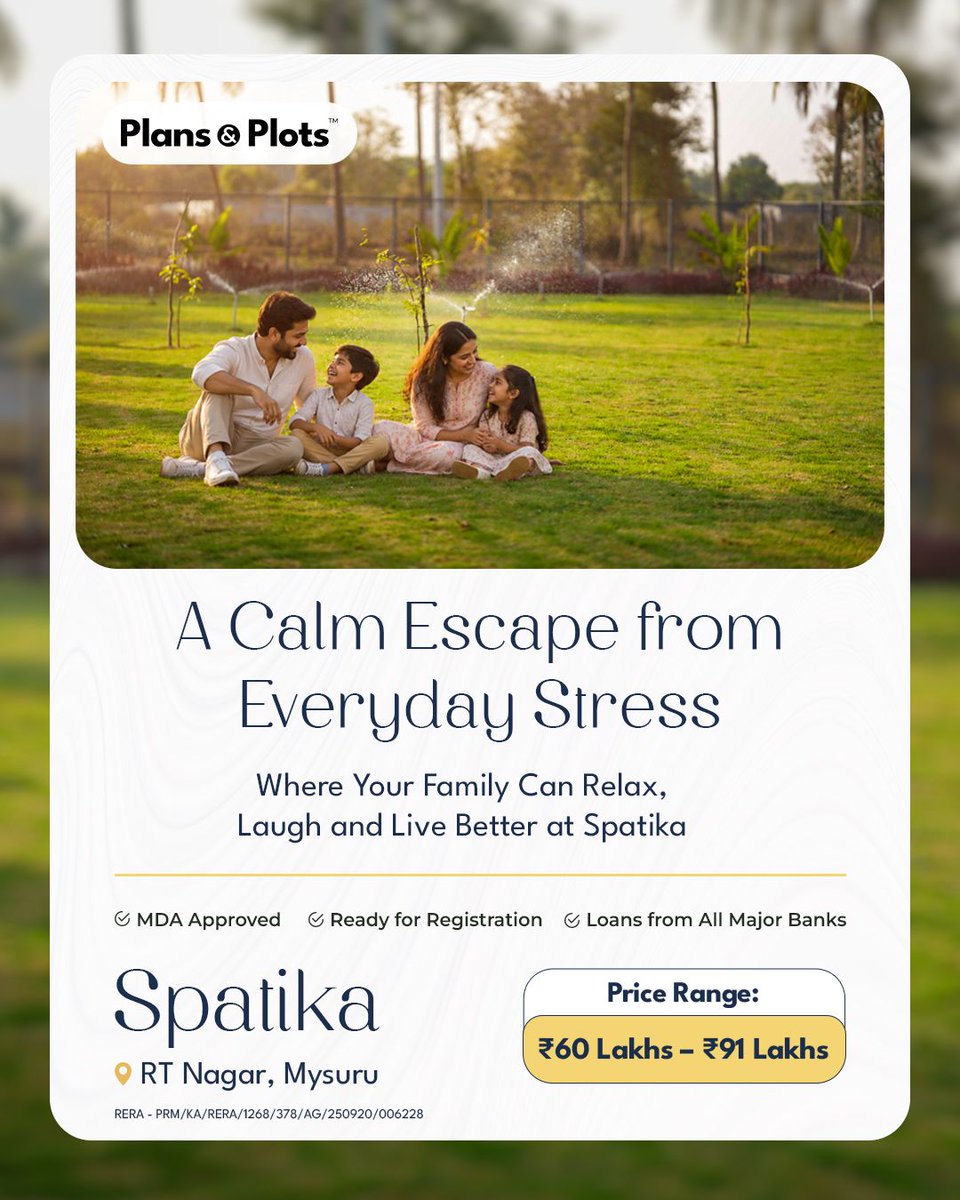 plans_and_plots's tweet photo. Your dream home in Mysuru starts with the right plot.

Spatika by Plans &amp; Plots, RT Nagar, Mysuru
MDA &amp; A-Khata approved | Gated community
63 plots | 30×30, 30×40, 30×50
From ₹60 Lakhs | Bank loans available

📞 +91 99802 73355 | +91 70907 09990

#Spatika #PlotsInMysuru https://t.co/txhrB22Of4