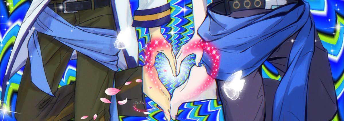 kann11063's tweet photo. たぶんLOVE &amp; PEACEな合作絵…？
#KAITO https://t.co/tVLqAkijhk
