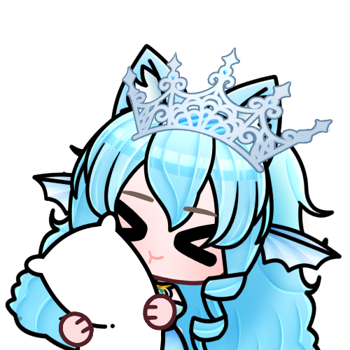 A digital chibi-style illustration of a character with long blue hair wearing an ornate icy crown and collar.