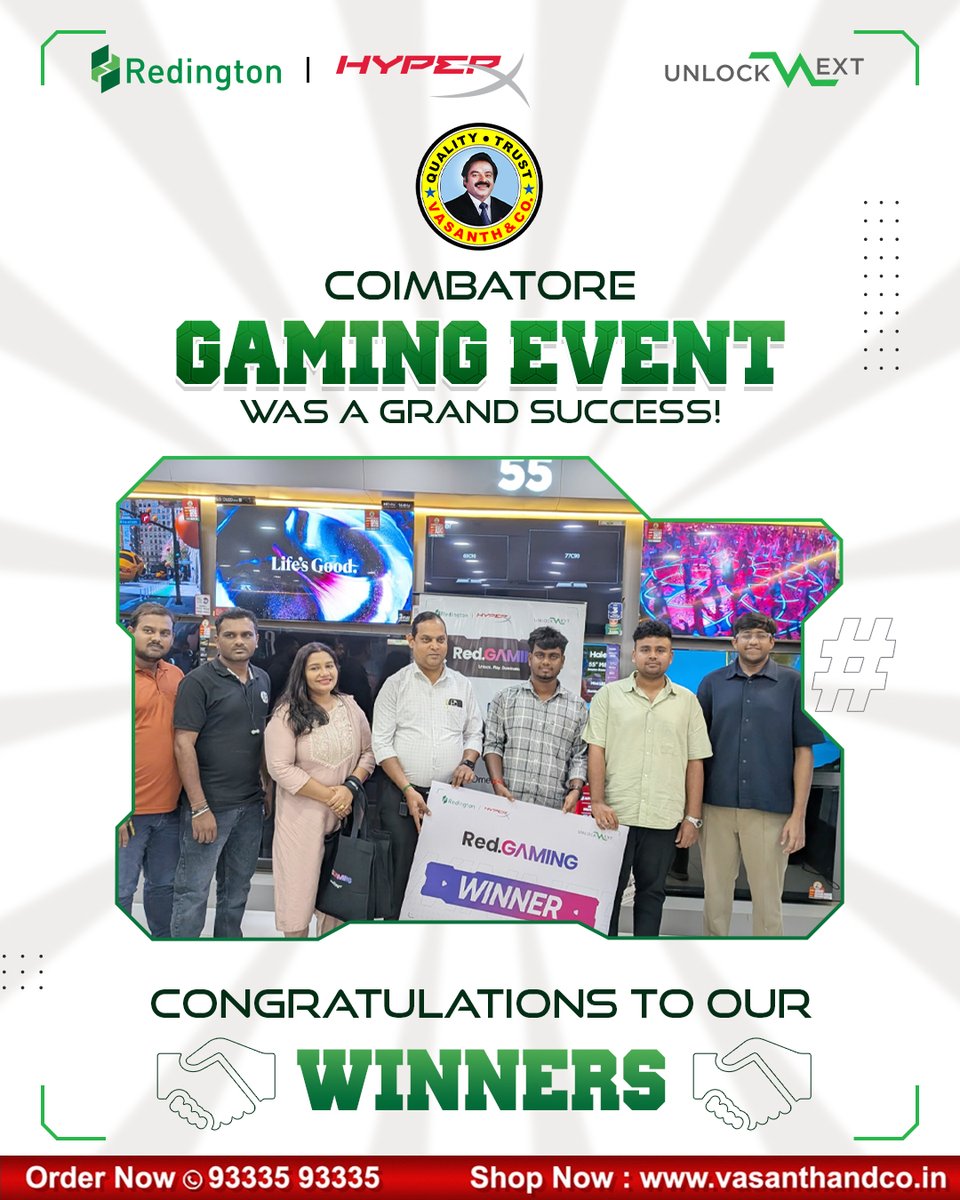 vasanthandco_in's tweet photo. Huge congratulations to all our winners and runners-up who brought their A-game and conquered the leaderboard!
#CoimbatoreGaming #VasanthAndCo #GamingEvent #GamersUnite #WinnerWinner https://t.co/Jr2MgnJDx2