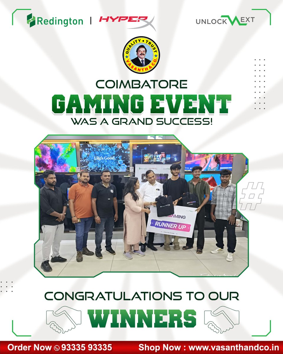 vasanthandco_in's tweet photo. Huge congratulations to all our winners and runners-up who brought their A-game and conquered the leaderboard!
#CoimbatoreGaming #VasanthAndCo #GamingEvent #GamersUnite #WinnerWinner https://t.co/Jr2MgnJDx2