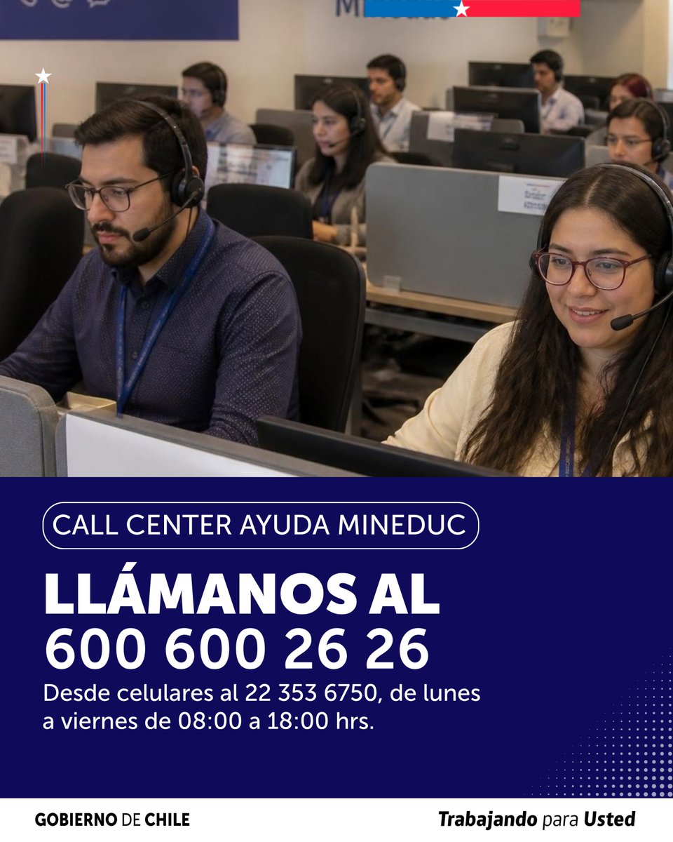 AyudaMineduc's tweet photo. 👉¿Necesitas contactarnos telefónicamente?

Llámanos al 600 600 2626, elige el tema que te interesa… ¡y listo! ☎️ https://t.co/VgqwtctHpj