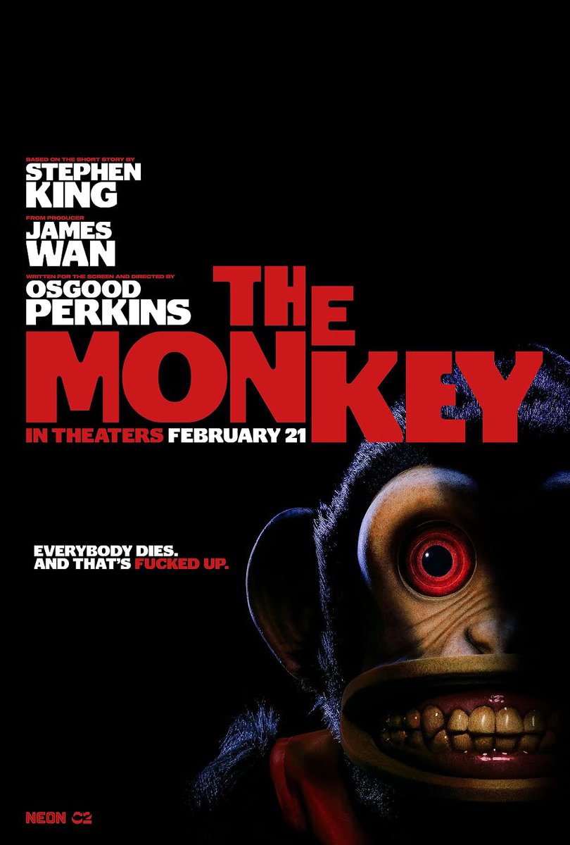 vvvbmv88's tweet photo. 『THE MONKEY/ザ・モンキー』

良い意味で思ってたのと違った。笑ってしまうくらいの理不尽不条理な死がいっぱい。死→葬式の天丼がおもしろすぎる。そんなふざけたホラーの中にあるテーマが沁みる。人はいつか死ぬ、だったら今何をする？ https://t.co/UPyZVp7THY