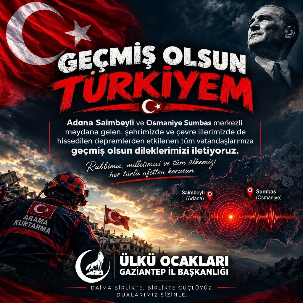nurdagiocak's tweet photo. Adana Saimbeyli ve Osmaniye Sumbas merkezli meydana gelen, şehrimizde ve çevre illerimizde de hissedilen depremlerden etkilenen tüm vatandaşlarımıza geçmiş olsun dileklerimizi iletiyoruz.

Rabbimiz, milletimizi ve tüm ülkemizi her türlü afetten korusun. https://t.co/d8222pTENk