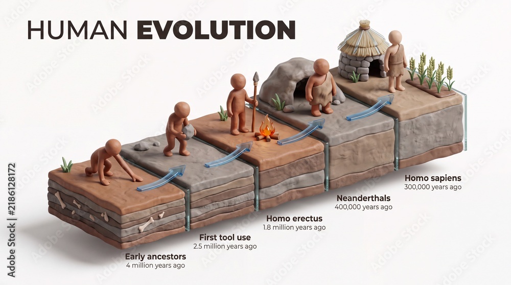 deep_vision27's tweet photo. https://t.co/6JmtiRDZkR
Stepped 3D timeline of human evolution from early ancestors and first tool use to Homo erectus, Neanderthals and Homo sapiens farming
#humanevolution #evolutiontimeline #earlyancestors #hominid #firsttooluse #stonetool #homoerectus #spear #controloffire https://t.co/saKqhuMvot