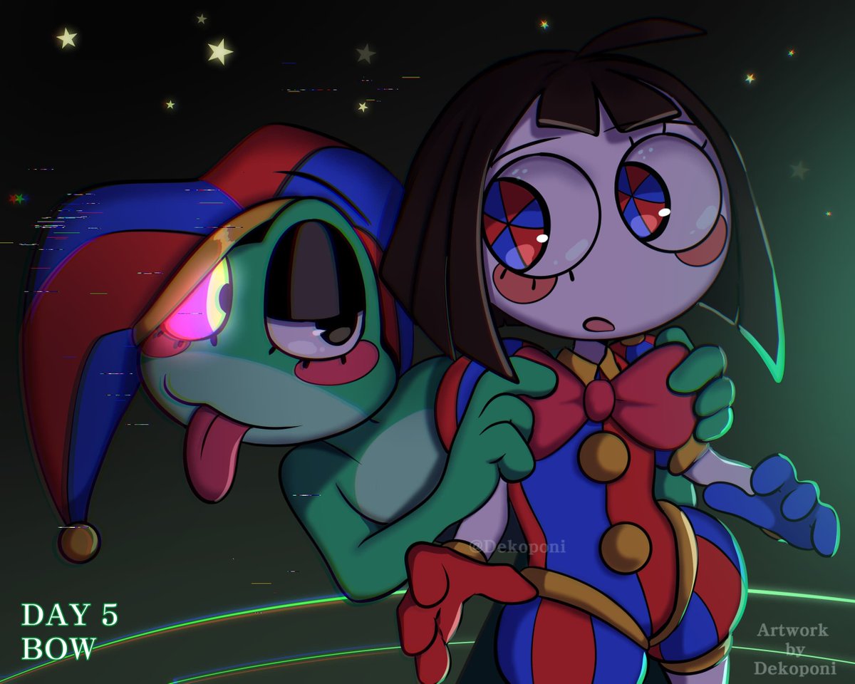 Dekoponi's tweet photo. #Digitaltober Day 5 : Bow 

"- so thank you for your visit, little Jester... Now off you go~"

What if Pomni was the only one who could enter the mindspaces of the abstracted people?

#tadc #ribbit #pomni https://t.co/dPs56DIGiv