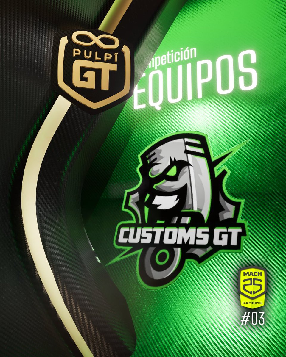 Mach25Gaming's tweet photo. 🔴 PRESENTACIÓN EQUIPOS | #GTPulpí

El ADN competitivo no entiende de
épocas ni de rivales y Customs lleva años demostrando que siempre hay
que contar con ellos. 🔥

Una temporada más, entre los mejores, terminando en
el TOP 3 del #RankingMach25

¡Bienvenidos @CustomsGT! https://t.co/9xEGHLprVP