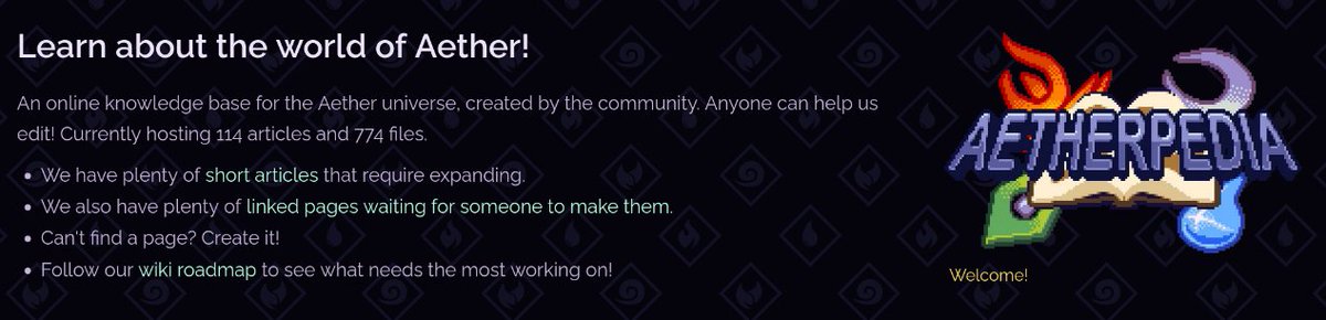 Aetherpedia's tweet photo. Hey there! We're Aetherpedia, a community-ran wiki dedicated to sharing the Aether universe with others.

Help us by retweeting this post and giving us a follow! We'll be posting fun facts regularly! https://t.co/J544qTHC6a