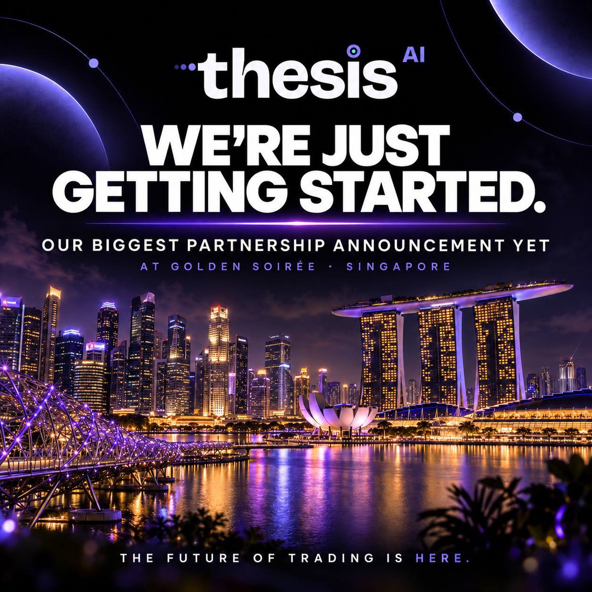 thesisAI_family's tweet photo. We’re just getting started, and this week is going to be BIG. 

We’re shipping new features LIVE from Singapore. Get ready to see them in action. 🇸🇬

Our biggest partnership announcement yet and major reveals are coming at Golden Soirée. 🥂

Our CMO and team can’t wait to connect with everyone at TOKEN2049 and our party. Come meet us, see what we’re building, and be part of what’s next.

Follow @thesisai_family on X for the latest news and announcements.

Thesis AI. The future of trading is here. Don’t be late. 📢

Website: https://t.co/2NSnlNHwjf

X: https://t.co/gC3JX2oOtj