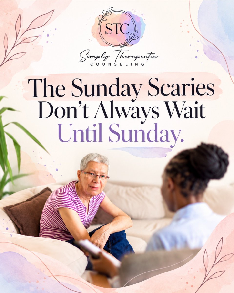 SimplyTherpeuti's tweet photo. 📅 When Monday starts occupying your mind before the weekend has even had a chance, it’s hard to feel truly off.

Anticipatory anxiety can make you mentally jump ahead to the meeting, assignment, workload, commute, conversation.
.
.
#SimplyTherapeuticCounseling #SundayScaries https://t.co/BZ8WPRHHmr