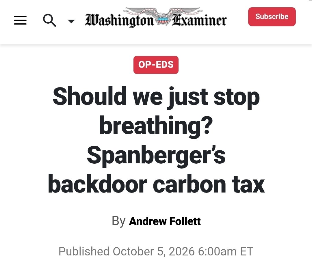 AndrewCFollett's tweet photo. Upset about your power bill?

Spanberger stealthily quadrupled your carbon tax in the name of global warming.

Now Virginians are taxed $13 a month for the privilege of breathing!

My latest in @dcexaminer https://t.co/YRCc2VHvX5