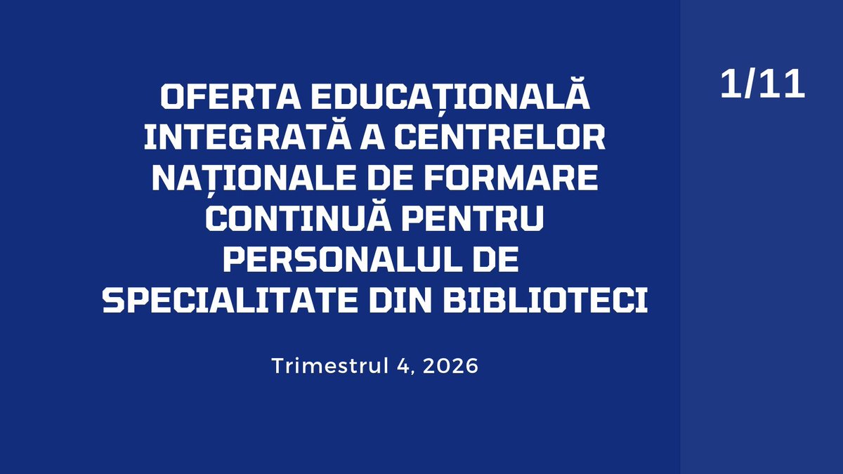 BiblioNationala's tweet photo. OFERTA educațională a
🏛️#CNFPC #BNRM pentru trimestrul IV, 2026
🔗https://t.co/fN4vWes426
🔖 🇲🇩Centrelor Naționale de #FormareContinuă a personalului de specialitate din #biblioteci
🔗https://t.co/AcEujQSbwC
#bibliotecari #Training #Moldova https://t.co/u21NTVI1pi